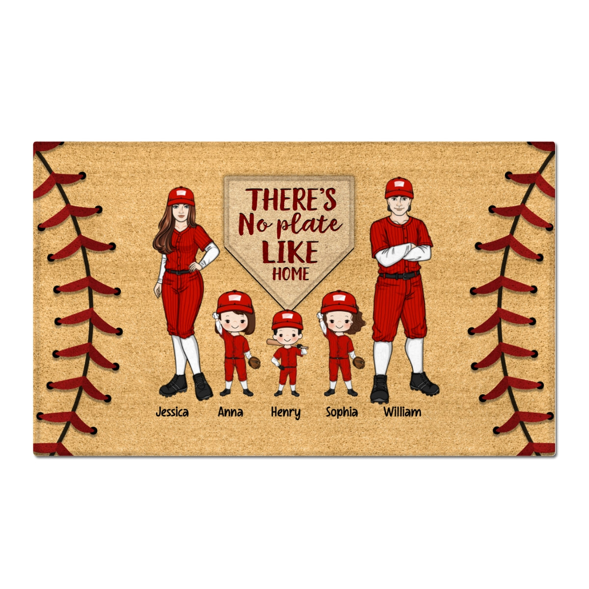 No Plate Like Home Baseball Family Personalized Doormat