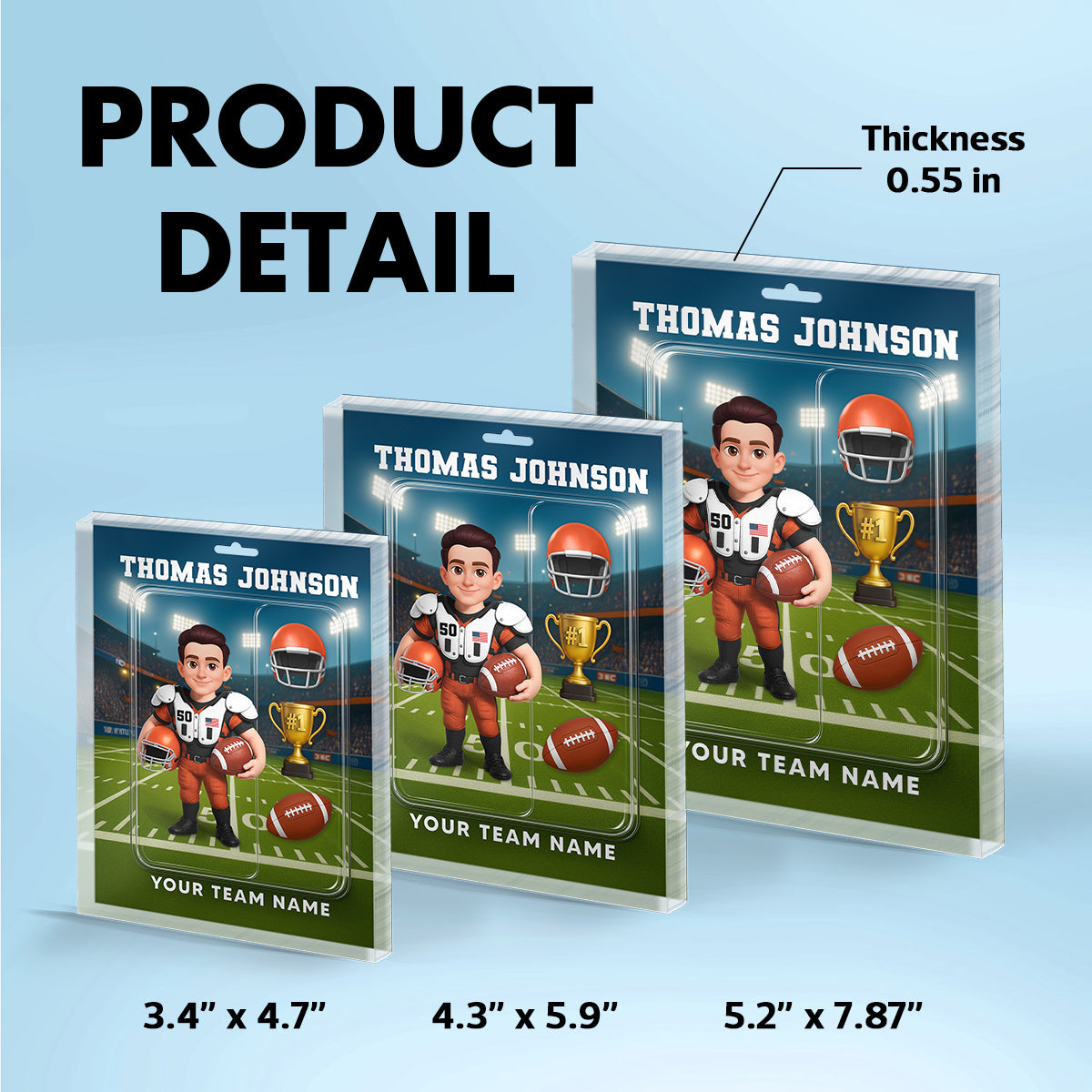 3D Effect Proud American Football Player Custom Figure Style - Personalized Acrylic Block Plaque - Christmas Gift For Soccer Players