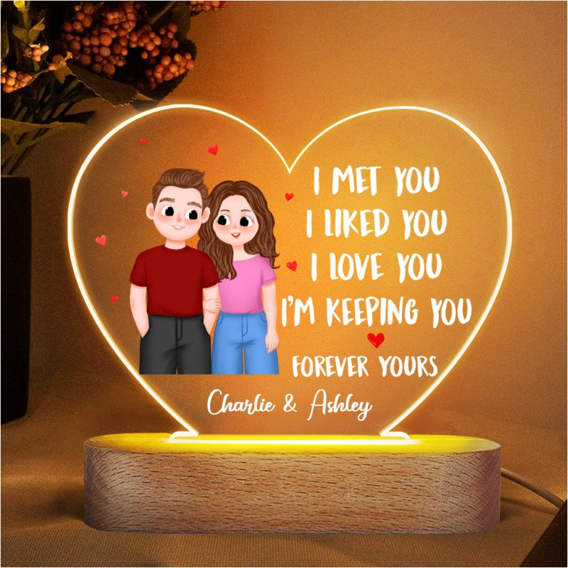 I Met You Cute Illustration Couple Gift For Him For Her Personalized Acrylic Heart Plaque LED Night Light