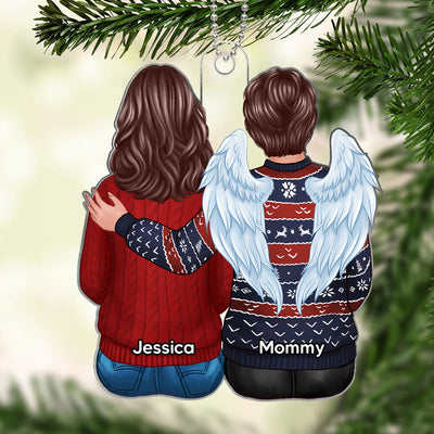 Family Dad Mom Son Daughter Sitting Hugging Christmas Gift Personalized Acrylic Ornament