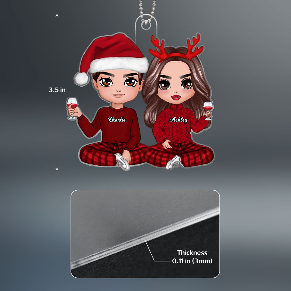 Doll Couple Sitting Christmas Gift For Him For Her Personalized Acrylic Ornament