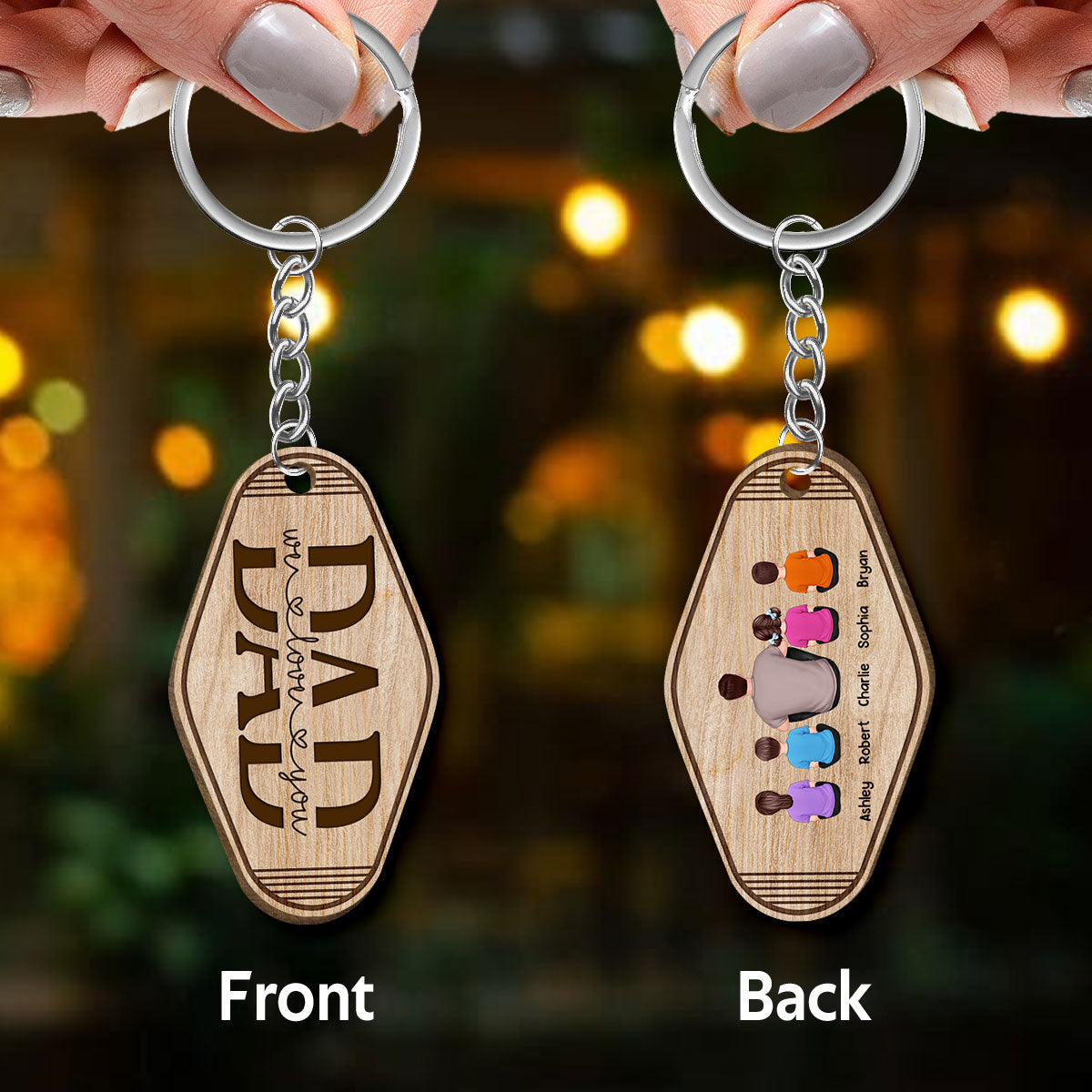 Stripes Best Dad Ever Back View Man Kids Dog Cat Father‘s Day Gift Personalized Wooden Keychain