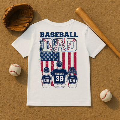 Retro Baseball Dad And Kids Nation Flag Personalized Shirt
