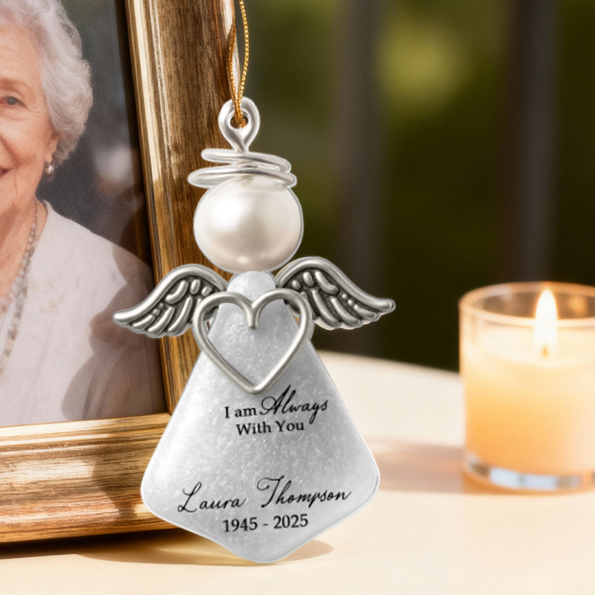 3D Effect Sea Glass Angel, I Am Always with You - Personalized Acrylic Ornament - Heartfelt Memorial Christmas Gift for Loved Ones