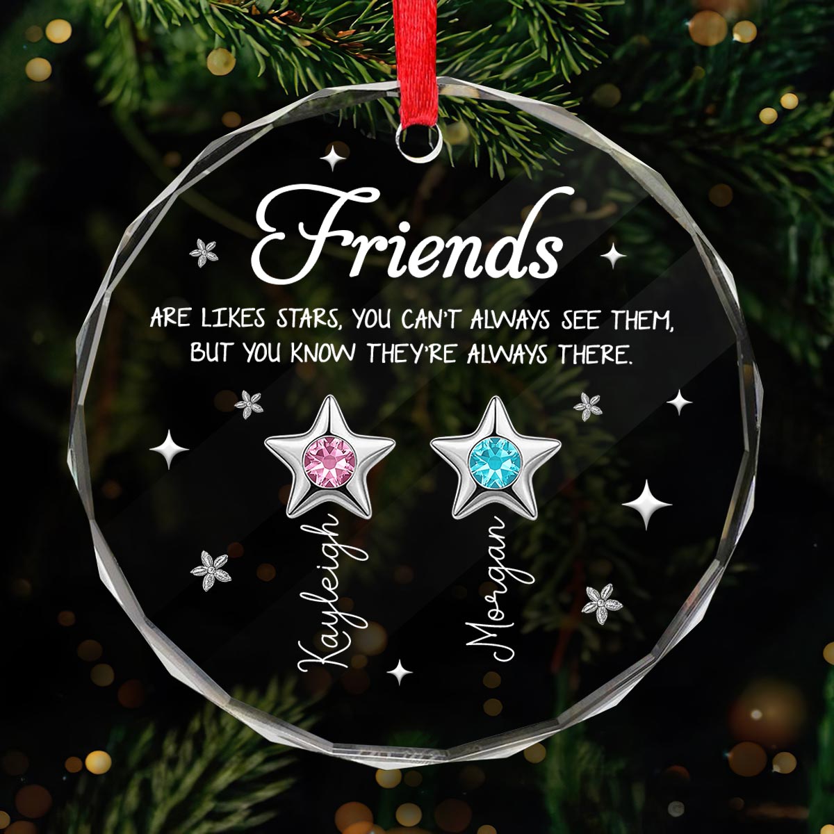 3D Birthstone Effect Custom Color Friends Sisters Are Like Star - Personalized Glass Ornament - Gift For Best Friends, Sisters