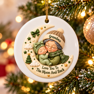 First Christmas as Grandma Love to the Moon and Back - Personalized Ceramic Ornament - Christmas Gift for Grandma
