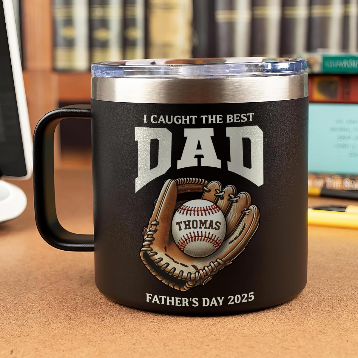 We Caught The Best Dad Baseball Personalized Stainless Steel Tumbler With Handle| Coolest Father's Day Gift For Dad