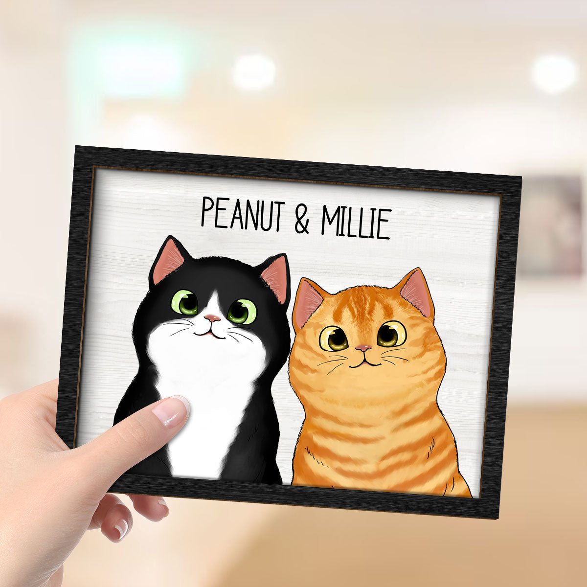 Peeking Fluffy Cats Personalized 2-Layer Wooden Plaque