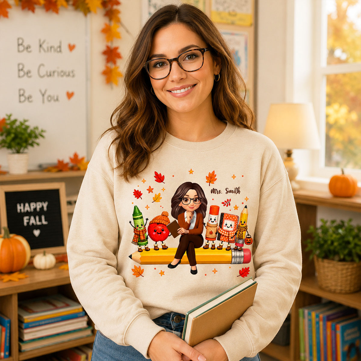 Cozy Warm Fall Vibe Teacher Life Happy School Supplies Friends - Personalized Shirt - Fall Gift For Teacher