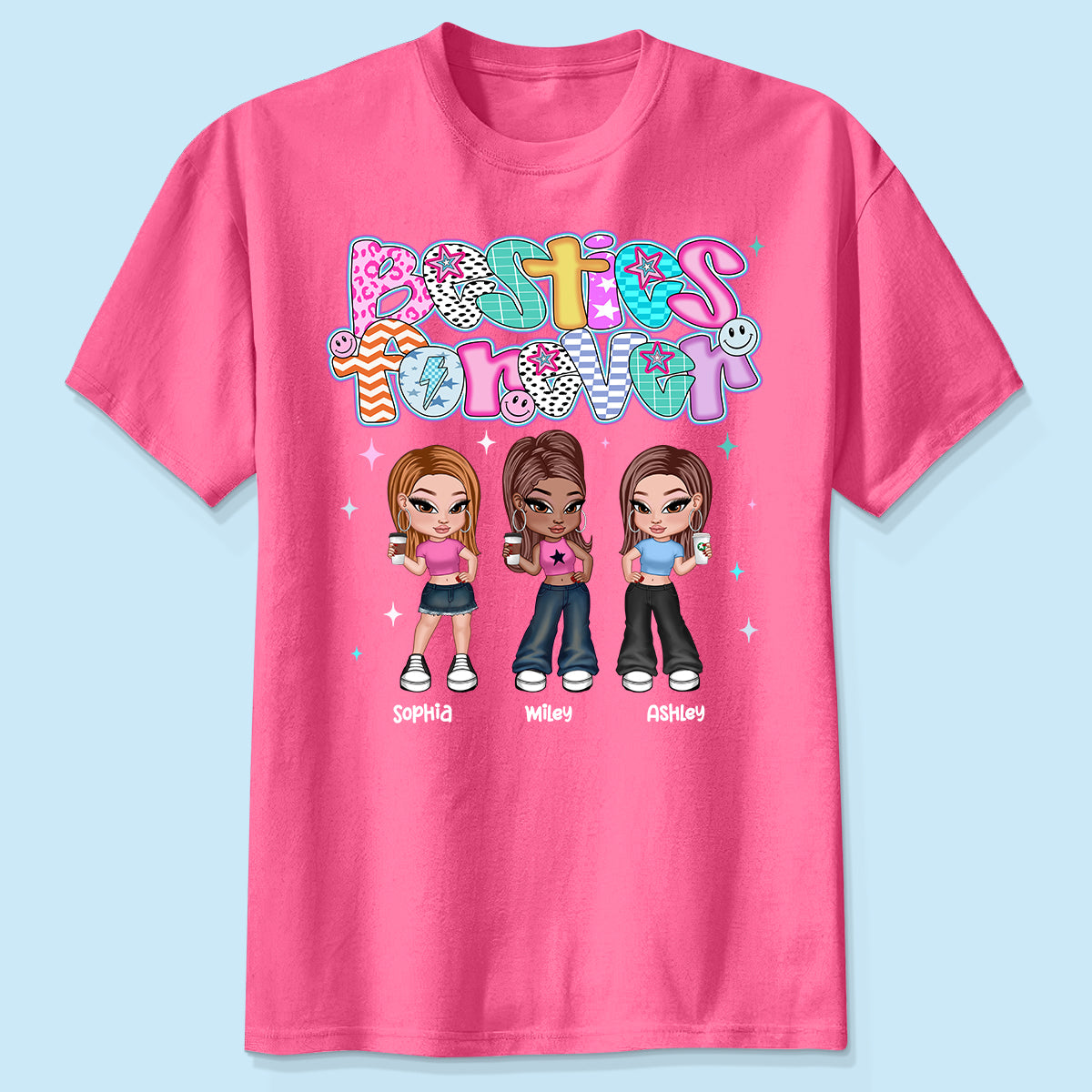 Colorful Preppy Style Y2K Besties Personalized Shirt