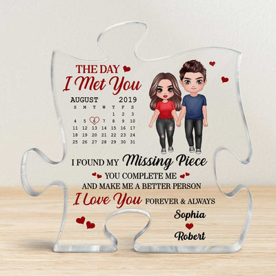 Doll Couple Standing Calendar Anniversary Date Personalized Puzzle Acrylic Plaque