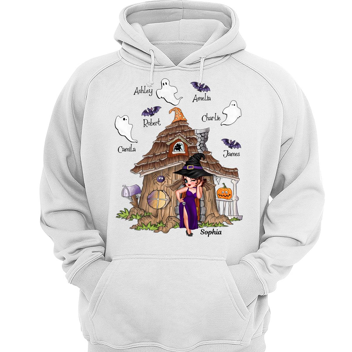 Grandma Mom Witch Standing Front Door Halloween Personalized Shirt