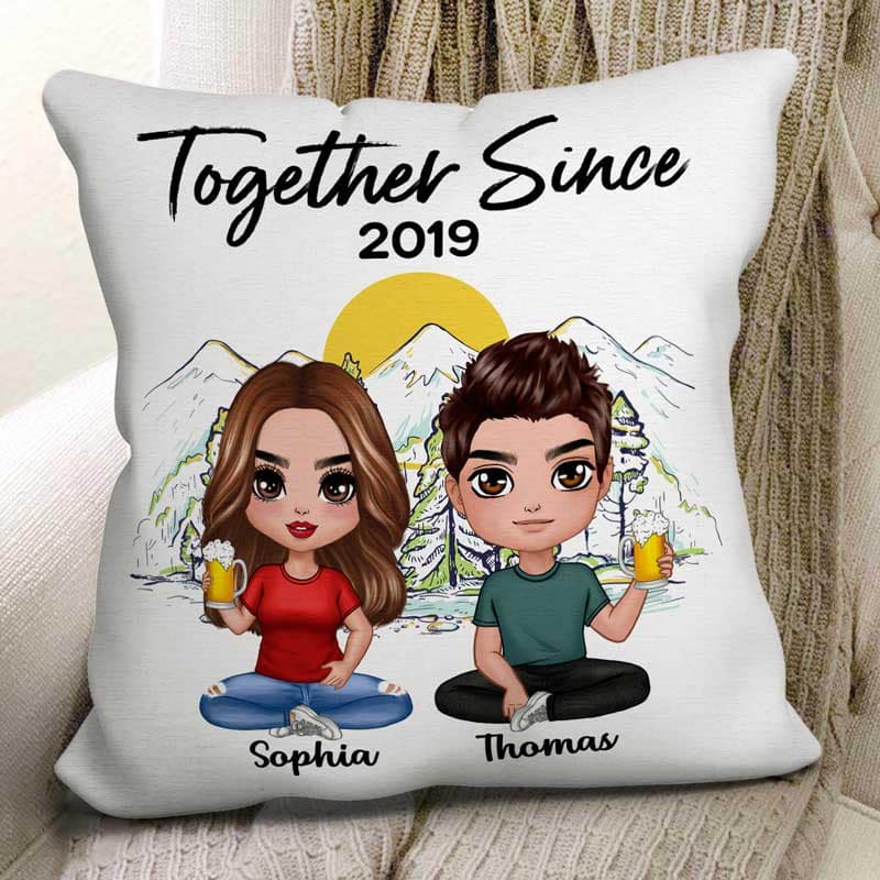Couple Sitting Sketch Background Personalized Pillow
