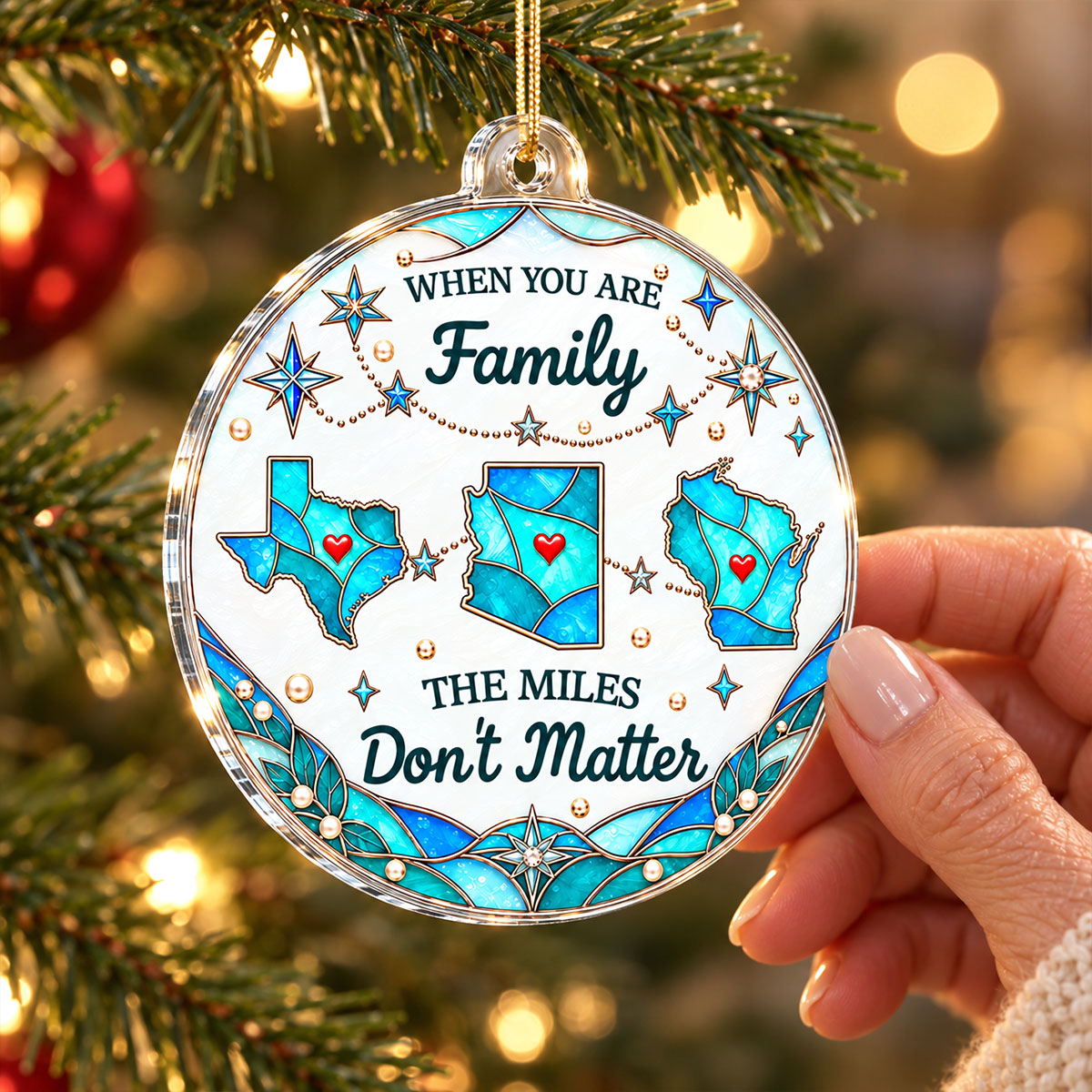 The Miles Don't Matter Family Friendship State Map 2D Flat Printed - Personalized Acrylic Ornament - Christmas Long Distance Gift For Family, Friends