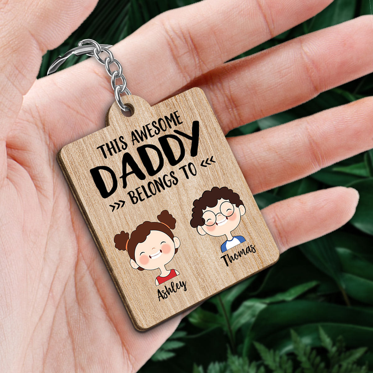This Dad Mom Grandpa Grandma Belongs To Cute Kid Face Personalized Wooden Keychain
