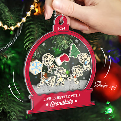 Life Is Better With Grandkids Grandma Personalized 4D Shaker Ornament, Christmas Gift For Granddaugter, Grandson, Grandma