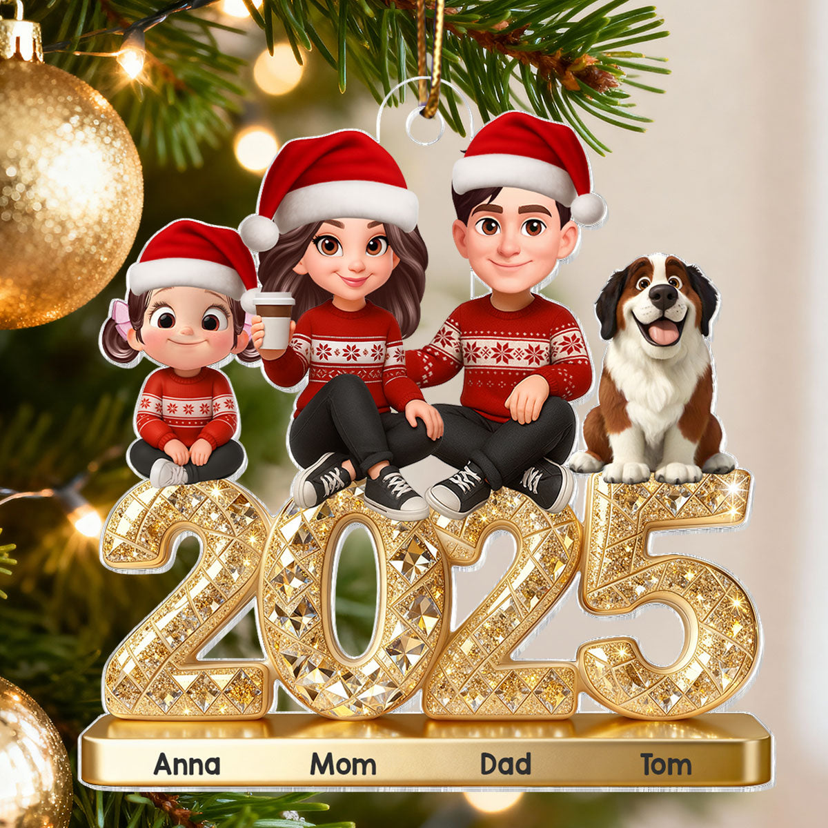 3D Effect Luxury Gold Texture Family Together Christmas - Personalized Acrylic Ornament