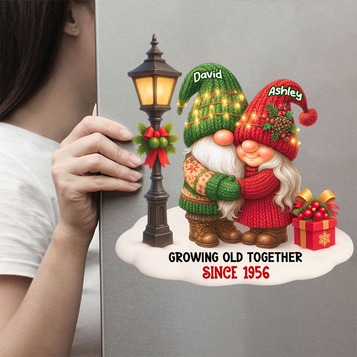 Gnome Christmas Couple Growing Old Together Personalized Decal, Gift for him, for her