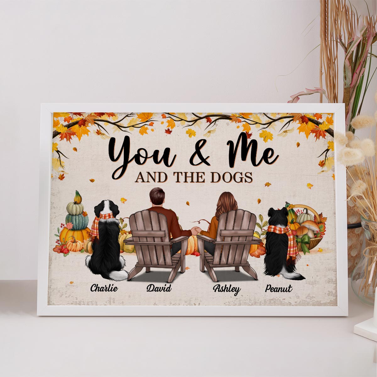 Fall Season You & Me And The Dogs Couple Sitting Personalized Poster