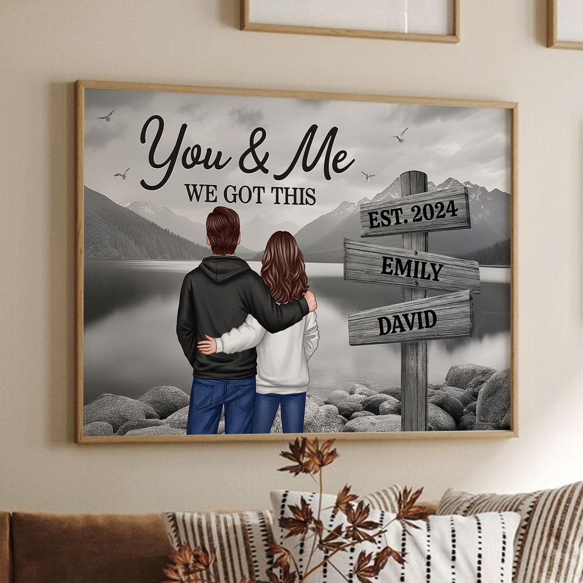 Lake Dock Couple Hugging At Lake Dock Sign Posts Personalized Poster, Home Decoration, Gift For Her, For Him