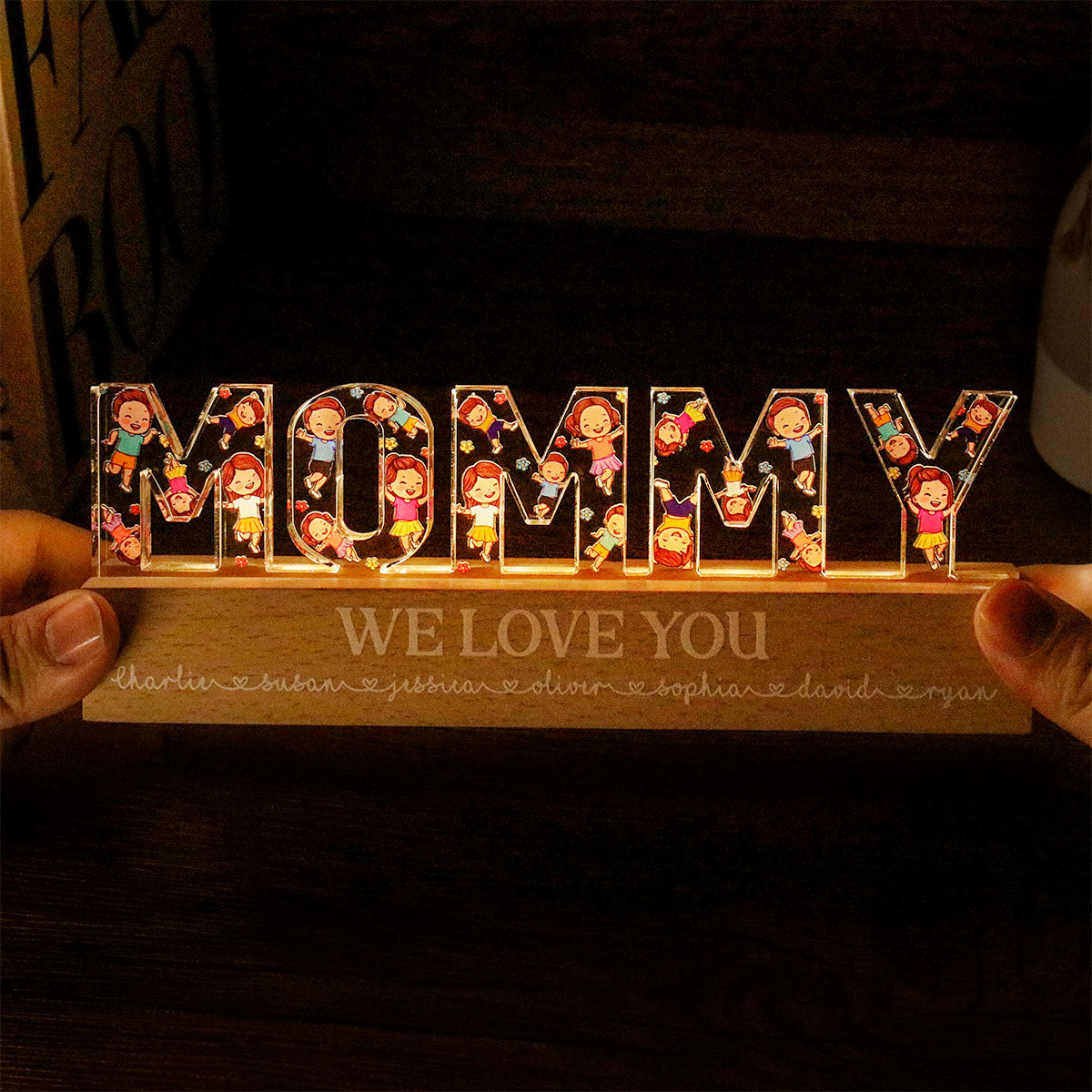 Mommy Happy Vector Kids Personalized Acrylic LED Night Light
