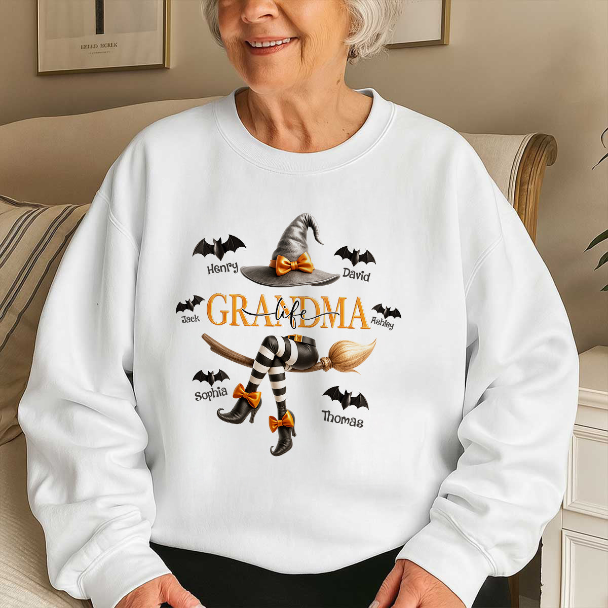 Grandma Life Witch 3D Effect Personalized Sweatshirt, Halloween Sweatshirt for Grandma