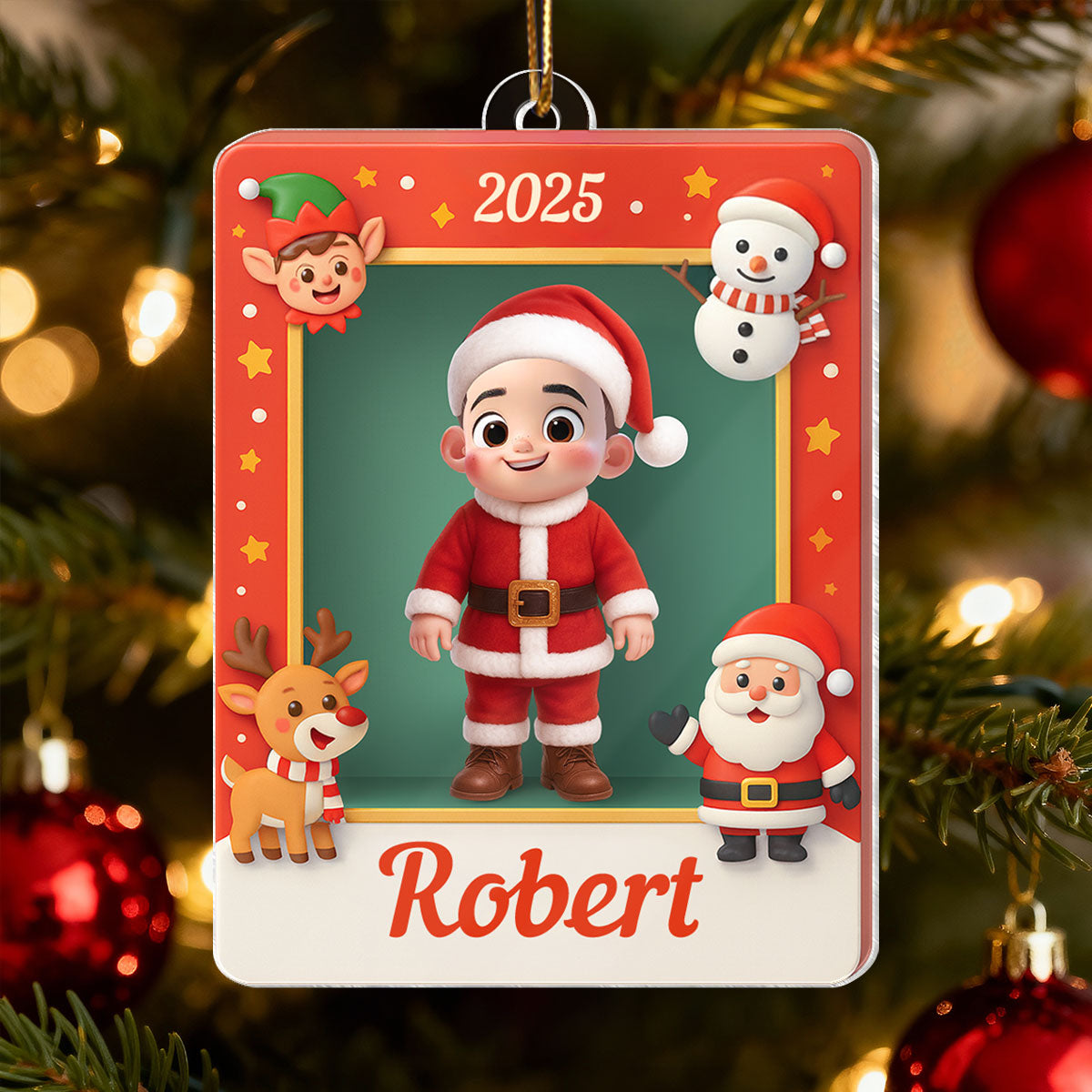 Cute Little Santa Kid in Christmas Box - Personalized Acrylic Ornament - Christmas Gift for Kid, Grandkids