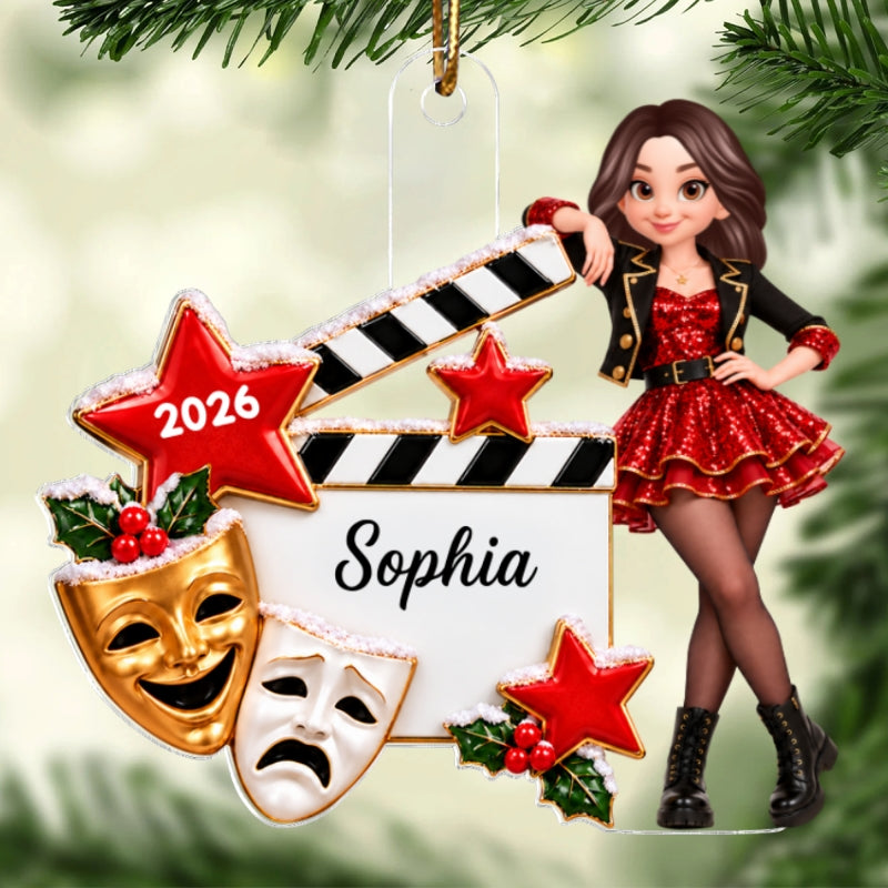 Musical Theater Girl Custom Name - Personalized Acrylic Ornament - Christmas Gift For Theater Lovers, Drama Club Girls, Musical Theater Students, Daughter, Granddaughter