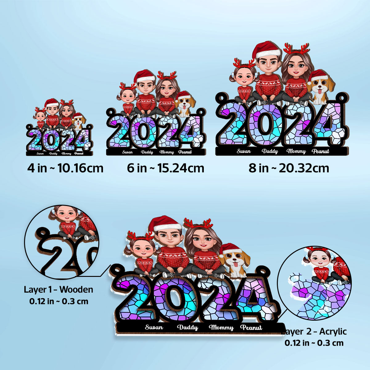 Family Sitting 2024 Personalized Window Hanging Suncatcher Ornament, Christmas Decor