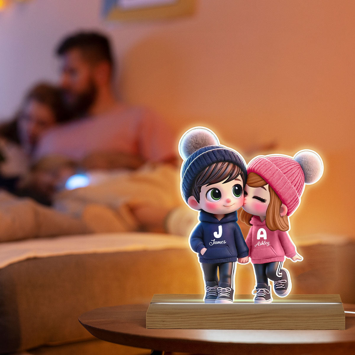 3D Effect Cute Cartoon Couple Walking Personalized Custom Shaped LED Night Light,  Gift for Him, Gift for Her