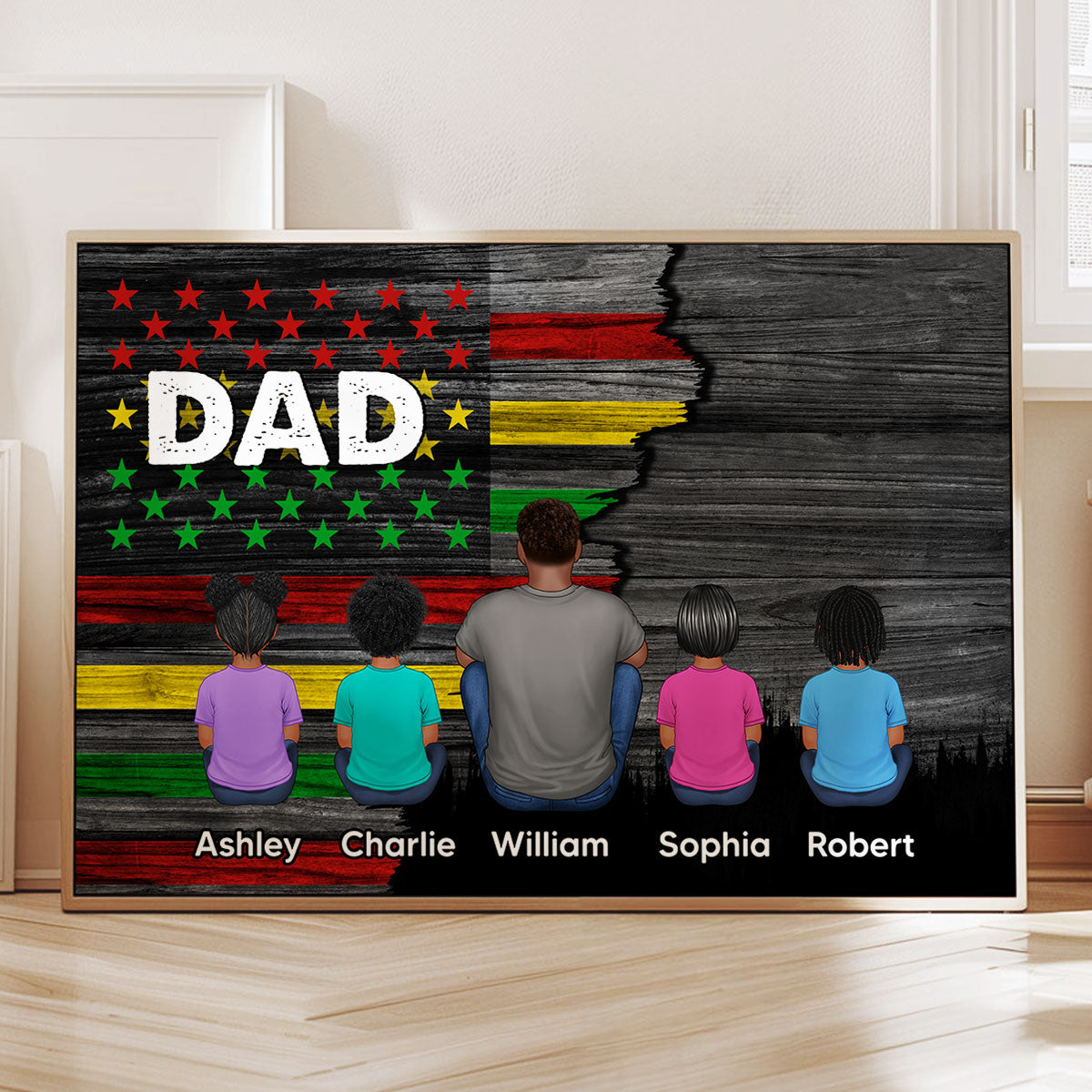 Juneteenth African American Flag Dad And Kids Personalized Poster, Gift For Dad