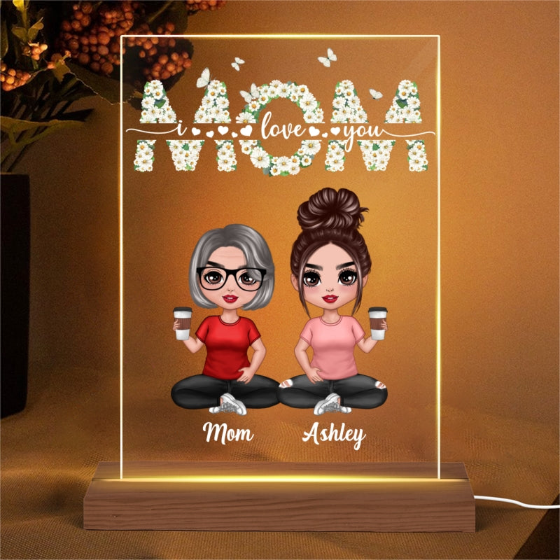 Floral Mother Daughter Sitting Personalized Rectangle Acrylic Plaque LED Night Light