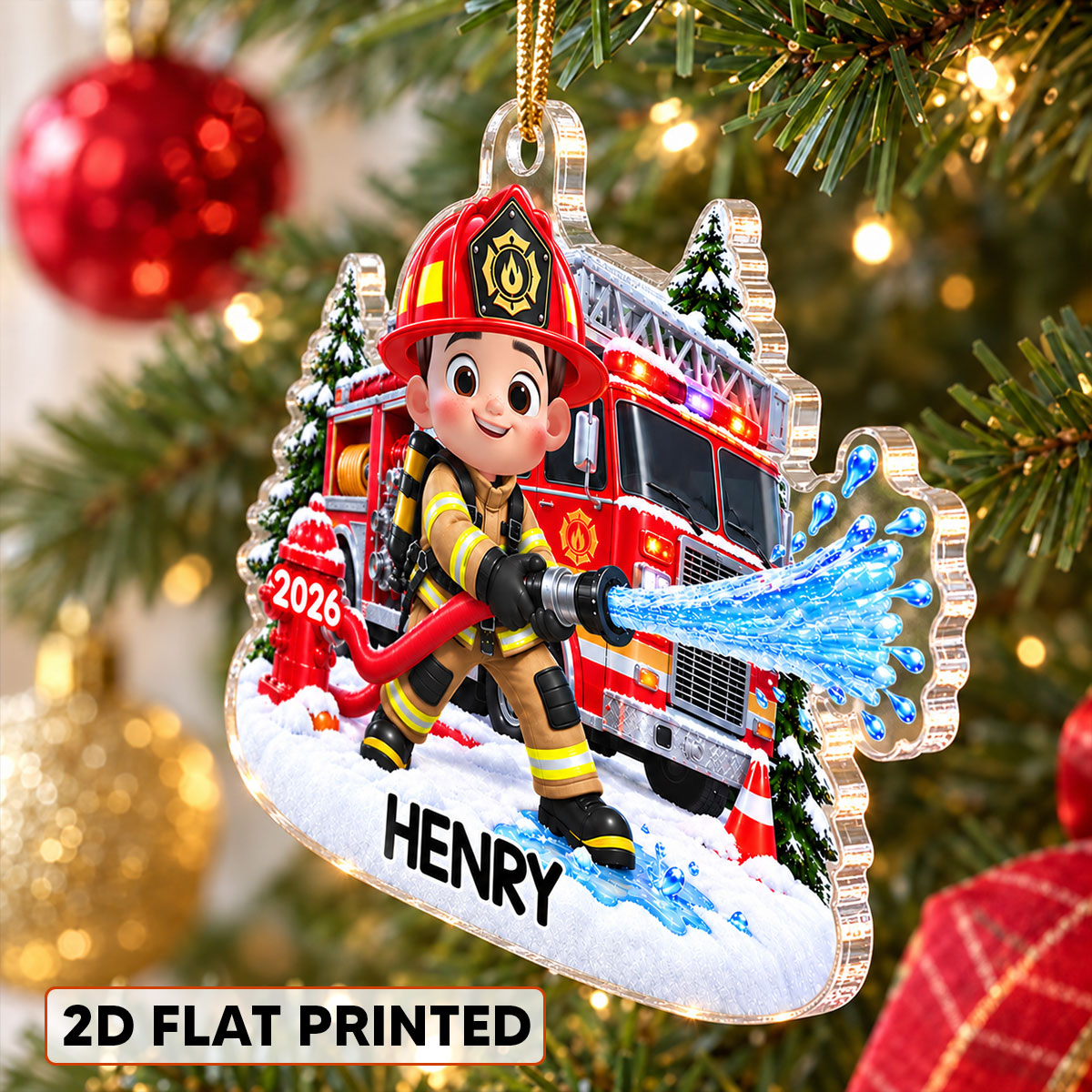 Trending Kid Firefighter - Personalized Acrylic Ornament - Gift For Boys, Girls, Grandkids