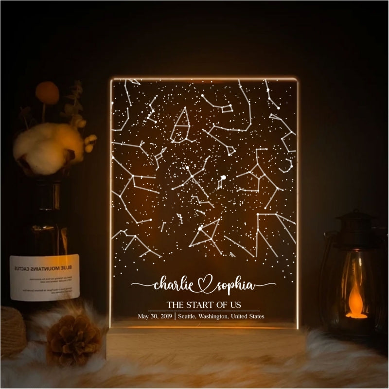 Custom Star Map by Date, Star map LED Night Light, Personalized Couple Constellation Map, Night Sky by Date, Engagement Gift for him and her