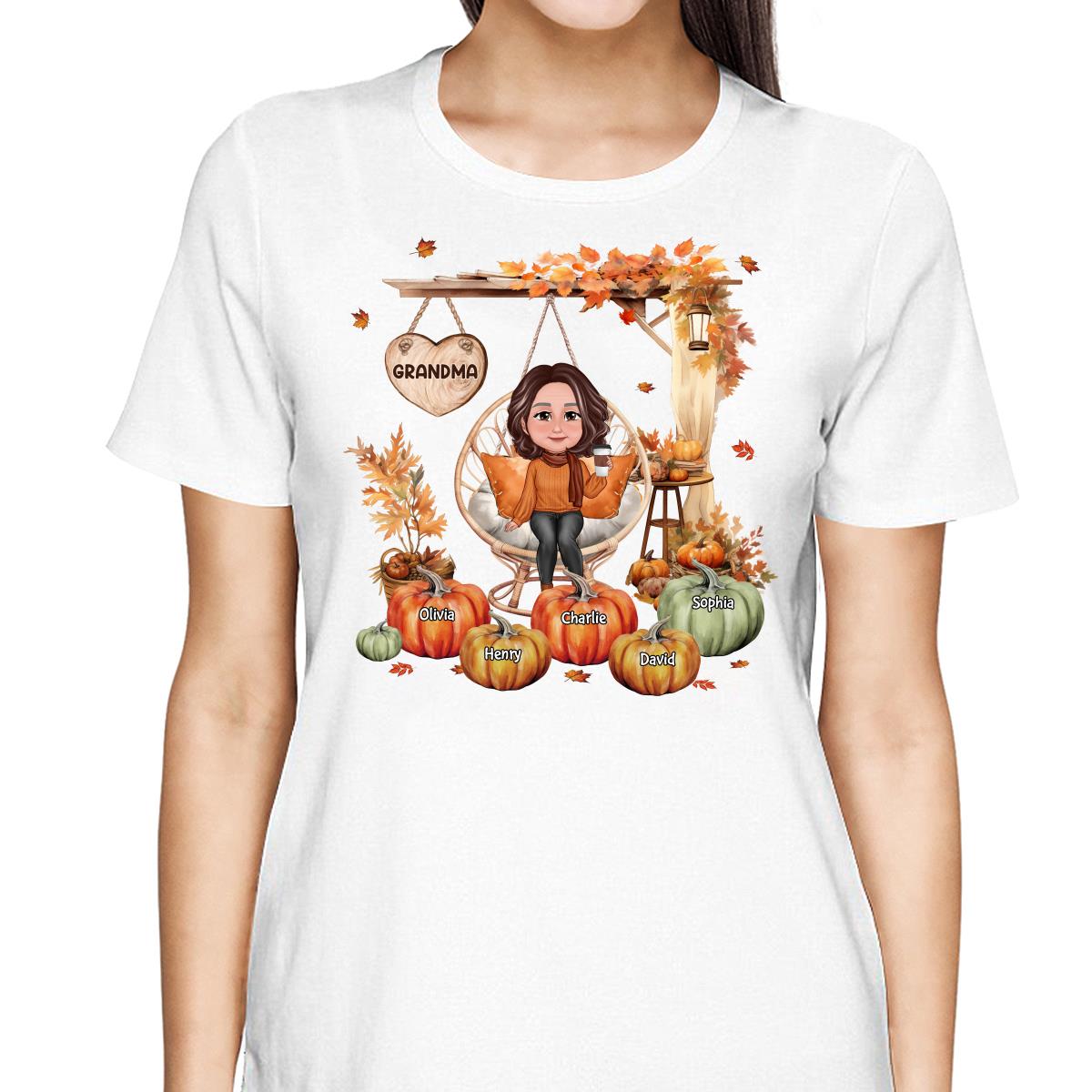 Grandma Sitting On Swing Chair Fall Season Personalized Shirt