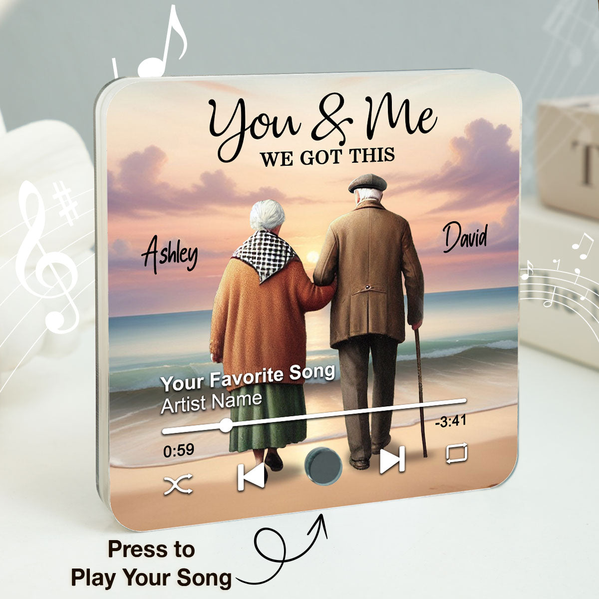 Eternal Love Couple Growing Old Together Beach Landscape Personalized Music Fridge Magnet