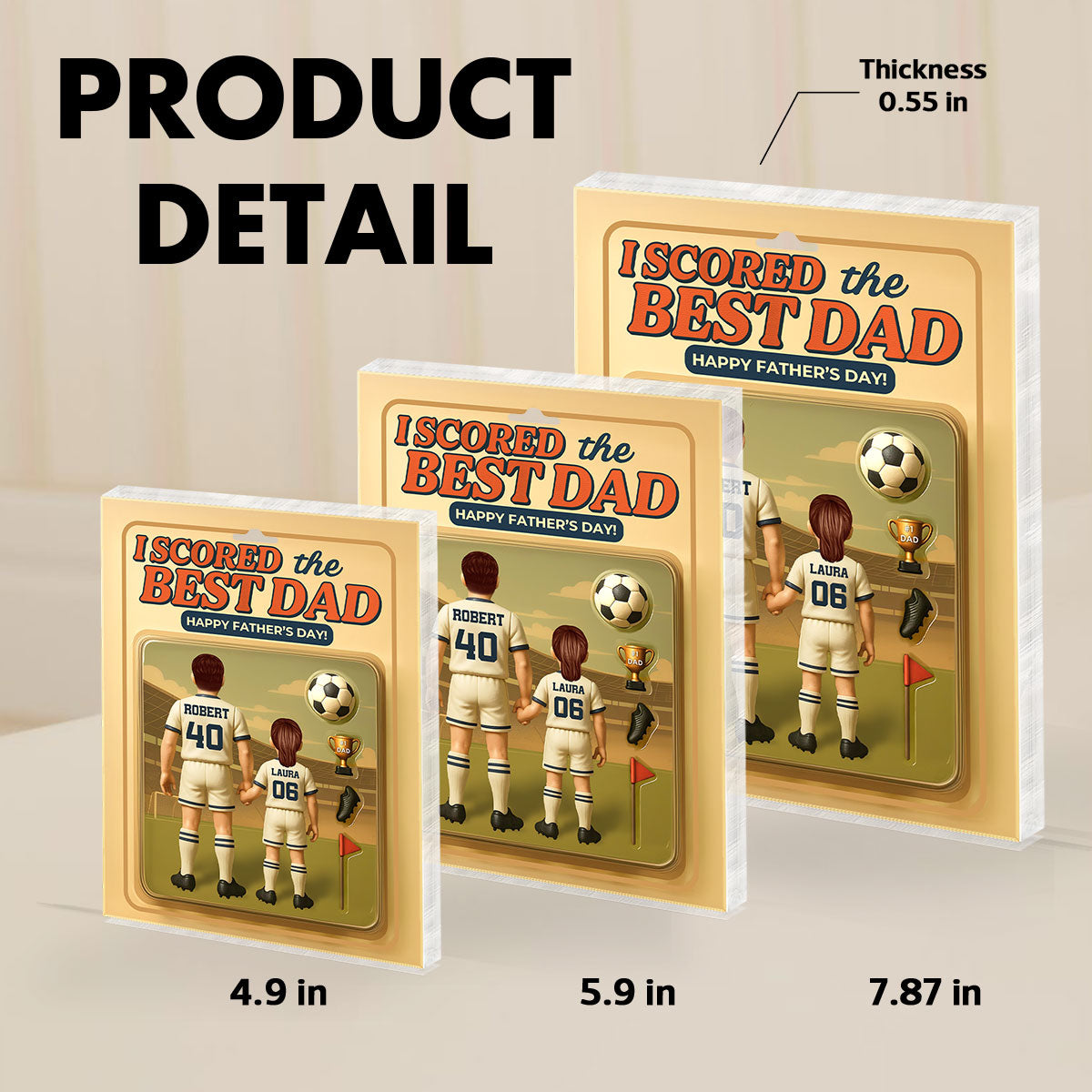 I Scored The Best Dad Soccer Custom Figure Personalized Acrylic Block Plaque, Father's Day Gift for Dad, Gift for Husband
