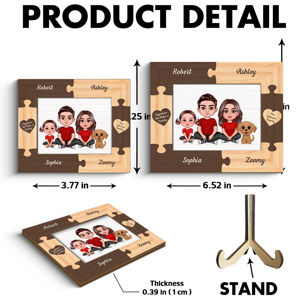 Family Crossed Legs Puzzle Frame Personalized 2-layer Wooden plaque