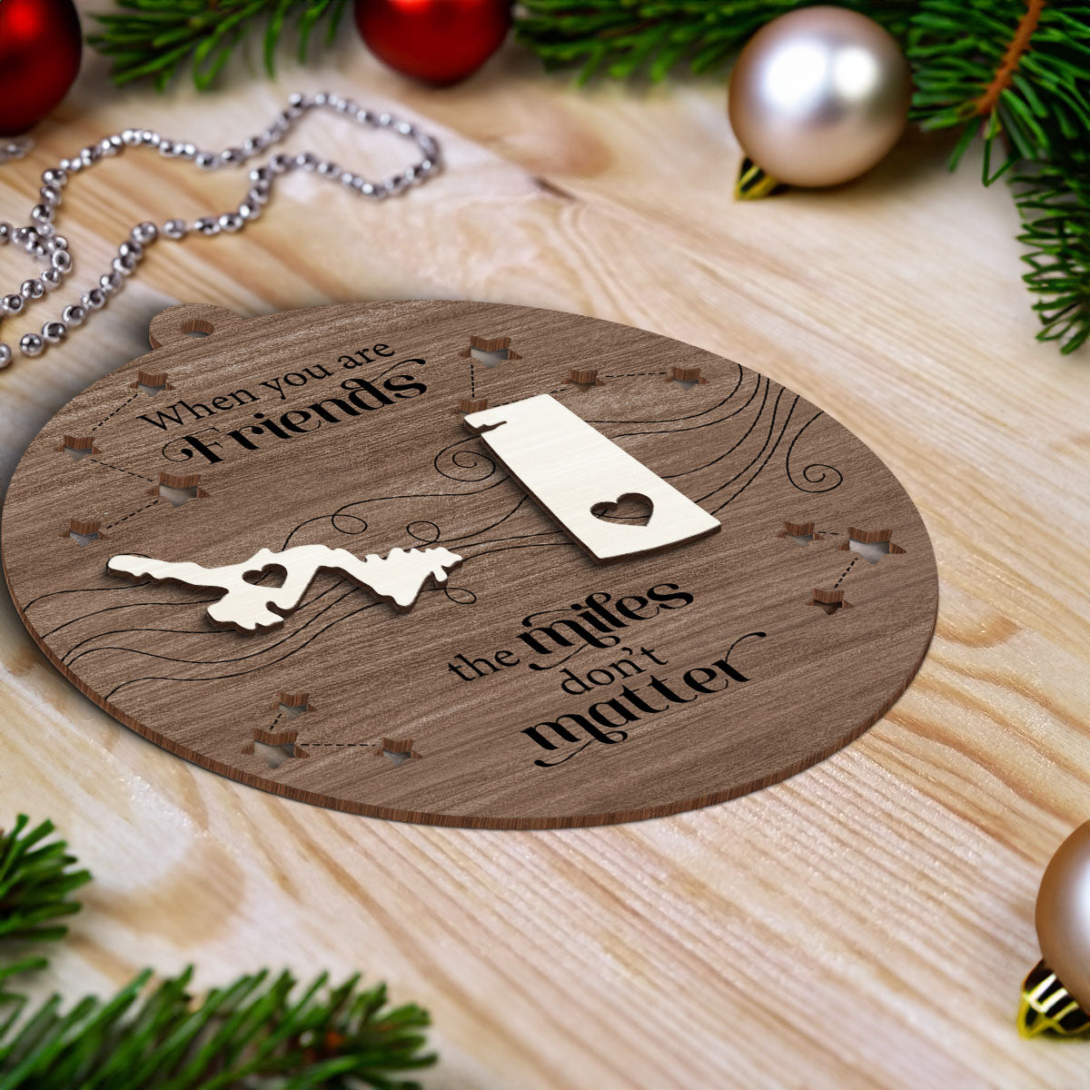 Canada Long Distance Family Friends Siblings Sisters Besties Personalized 2-Layered Wooden Ornament, Togetherness Christmas Gift