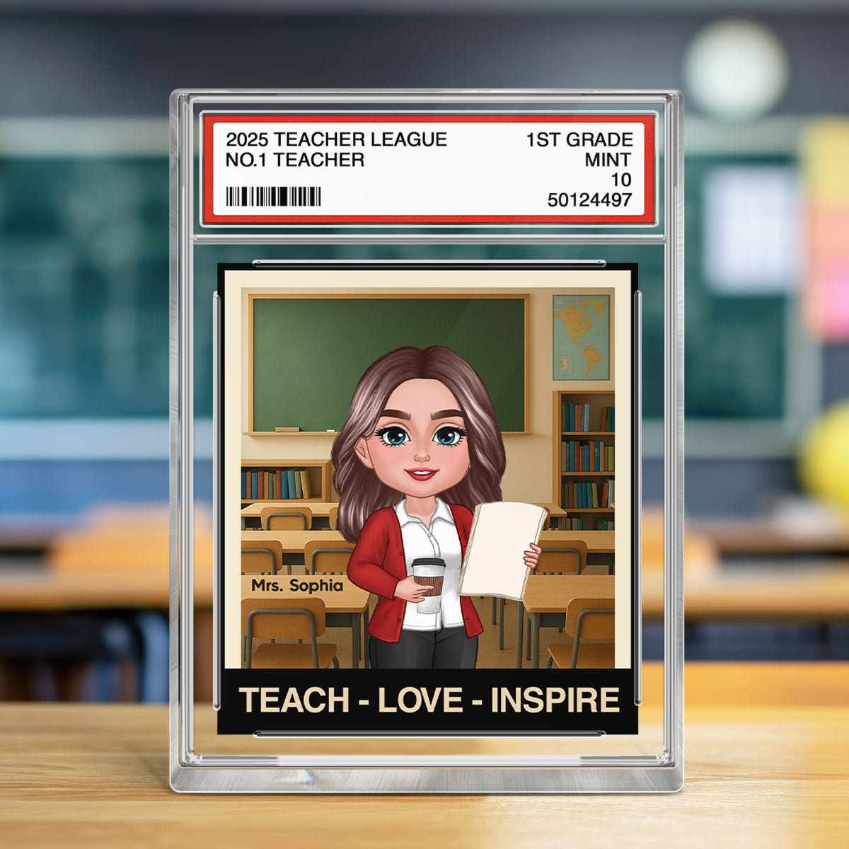 Teacher Teach Love Inspire Trading Card Style Personalized Rectangle Acrylic Block Plaque