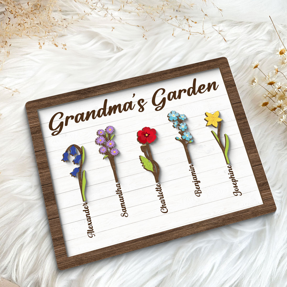 Grandma Mom Birth Month Flowers Simple Personalized 2-layer Wooden Plaque