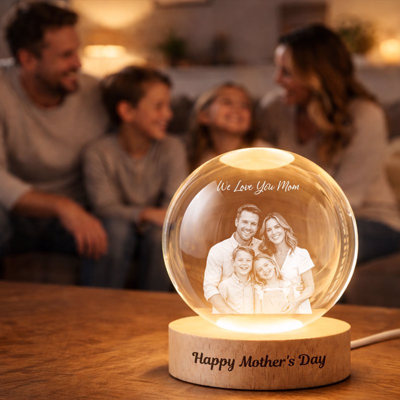 Mother's Day Photo - Personalized Crystal Ball LED Night Light - Sentimental Gift for Mom, Wife
