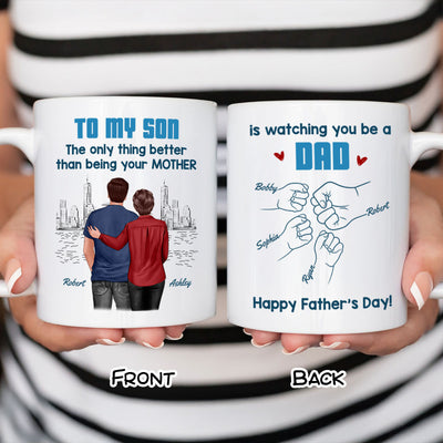 From Mom Dad To Son Watching You Be A Dad Blue Tone - Personalized Mug - Gift For Son