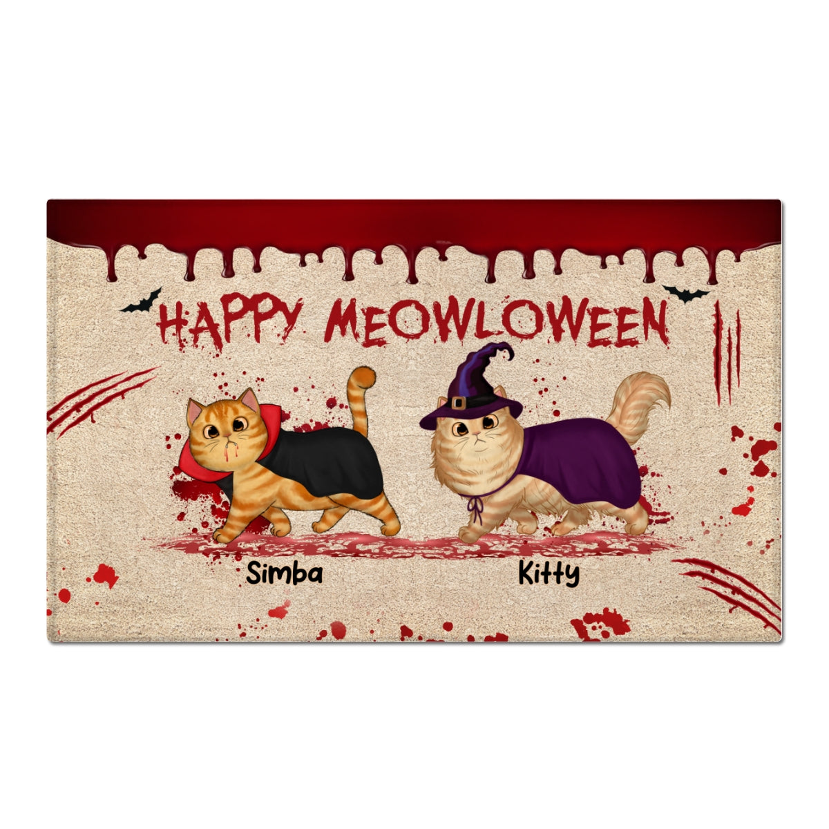 Happy Meowloween Spooky Walking Cat - Personalized Doormat