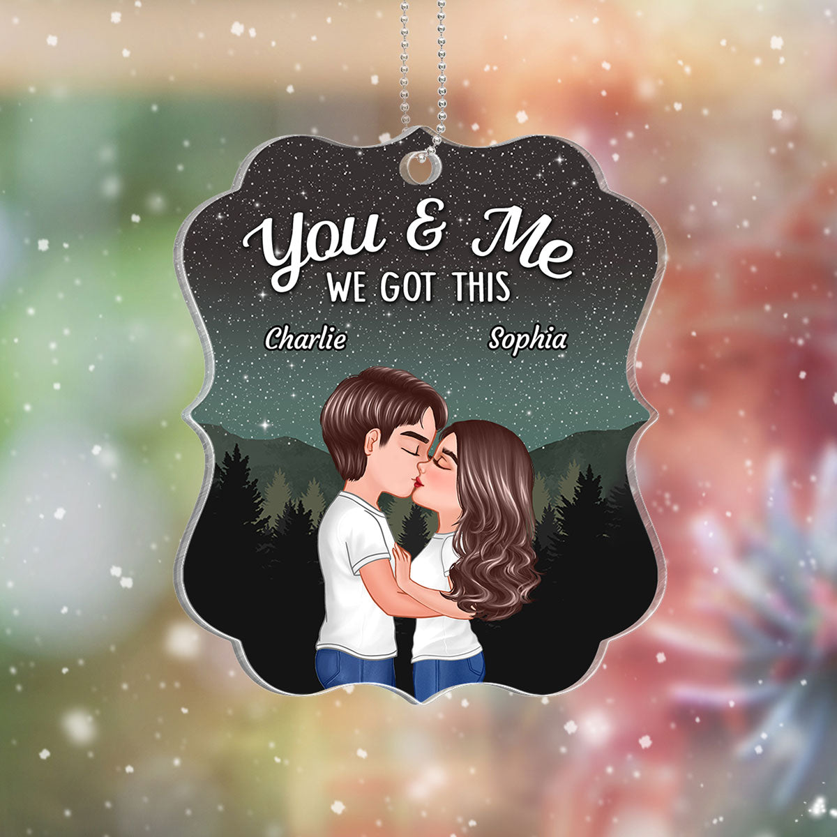 Couple Kissing Under Stars Sky Forest Personalized Acrylic Ornament