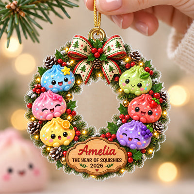 The Year Of Squishies Dumpling Wreath 2D Flat – Personalized Acrylic Ornament – Squishy Lover Christmas Keepsake 2026