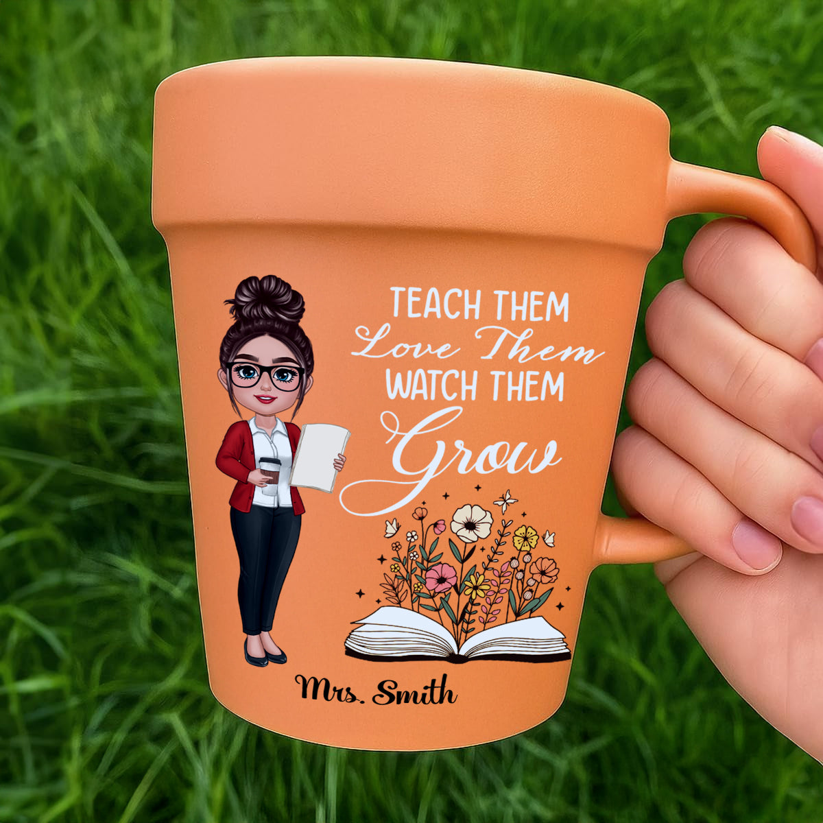 Teacher Teach Them Love Them Watch Them Grow Personalized Plant Pot Ceramic Mug| Back To School Gift