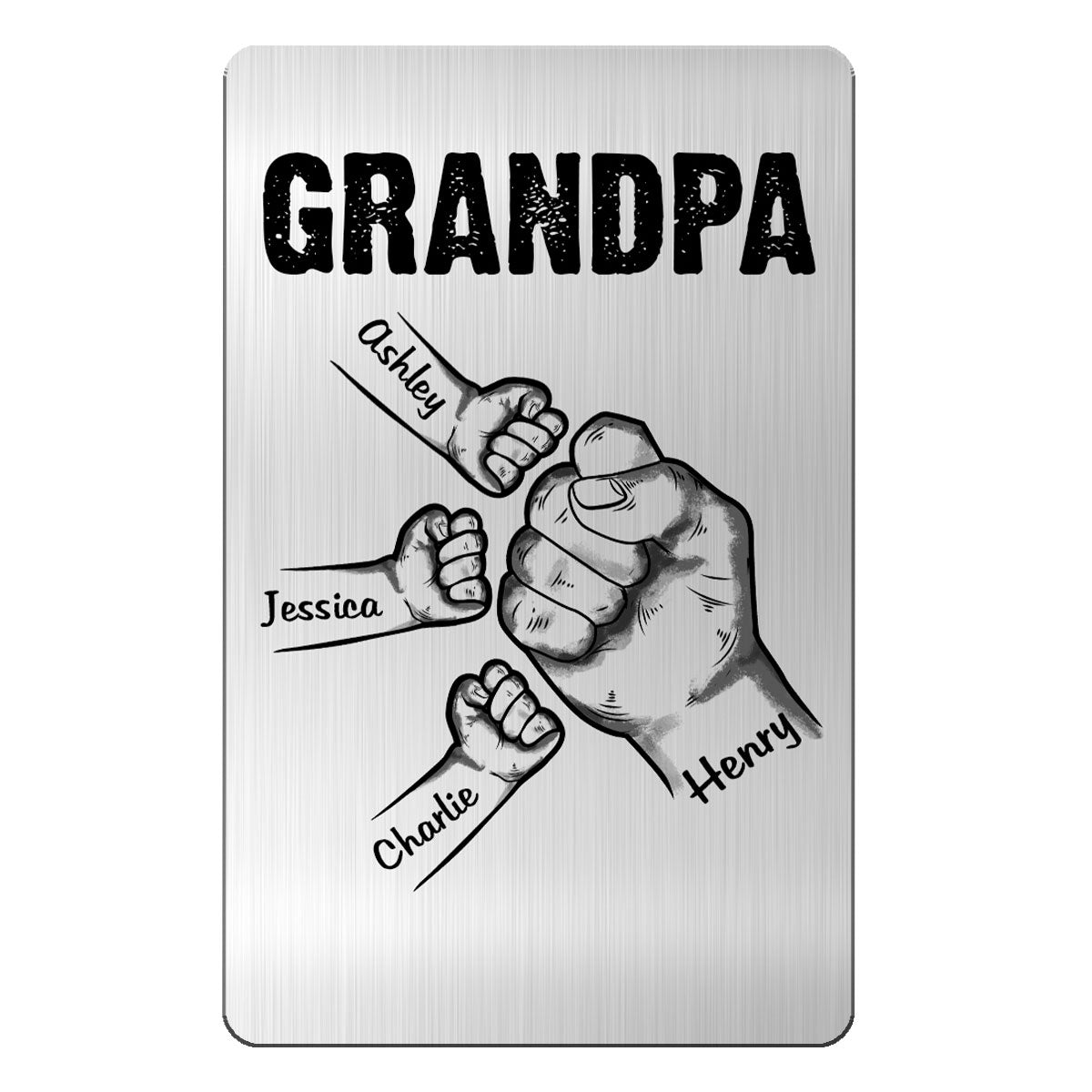 Grandpa Dad Fist Bump Hands Gift For Dad Grandpa Personalized Metal Wallet Card