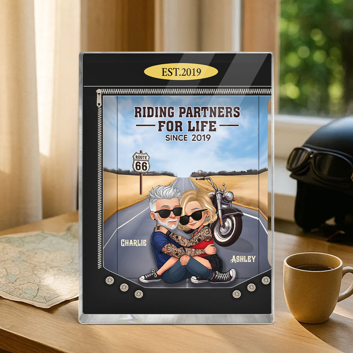 Biker Couples 3D Effect Toy Box Action Figure Personalized Acrylic Block