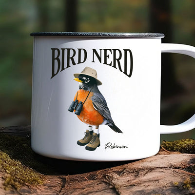 Bird Nerd Funny Gift For Bird Watcher, Bird Twitcher Bird Lover Personalized Enamel Mug